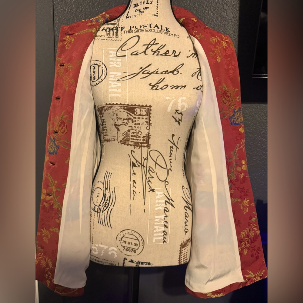 Vintage Silk Alease Fisher Red Floral Jacket - Unique one of a Kind - Picture 8 of 12
